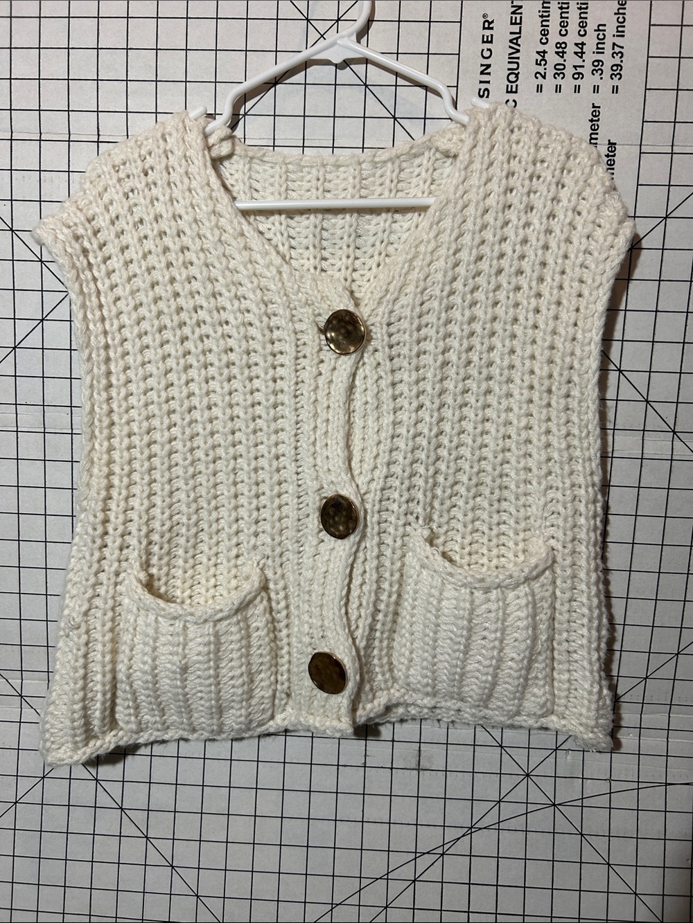 Chunky Knit Button-Front Sweater Vest in Cream